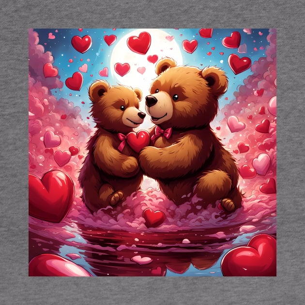 Teddy celebrating Valentines day, randome floating love hearts by Colin-Bentham